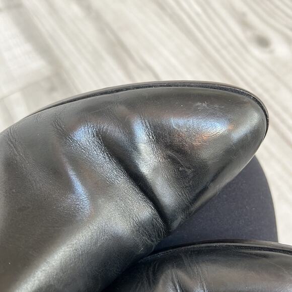 J.CREW Collection 8.5 Black Leather Ankle Boots Bootie Gold Buckle Heel Italy - Picture 7 of 7